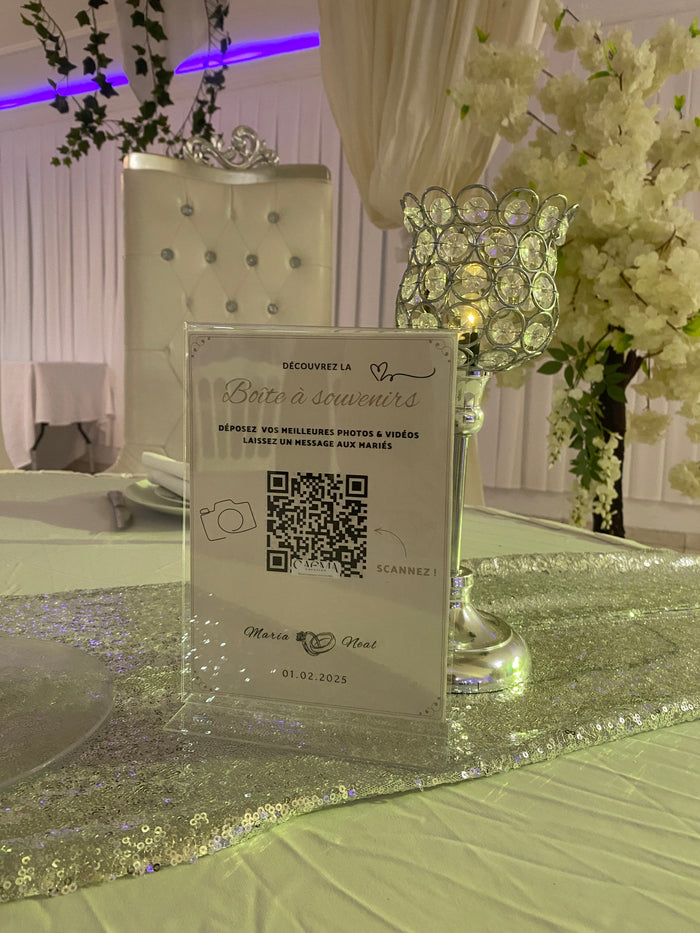 Chevalet QR code mariage - alternative livre d'or papier pour collecter souvenirs invités sans application sans inscription