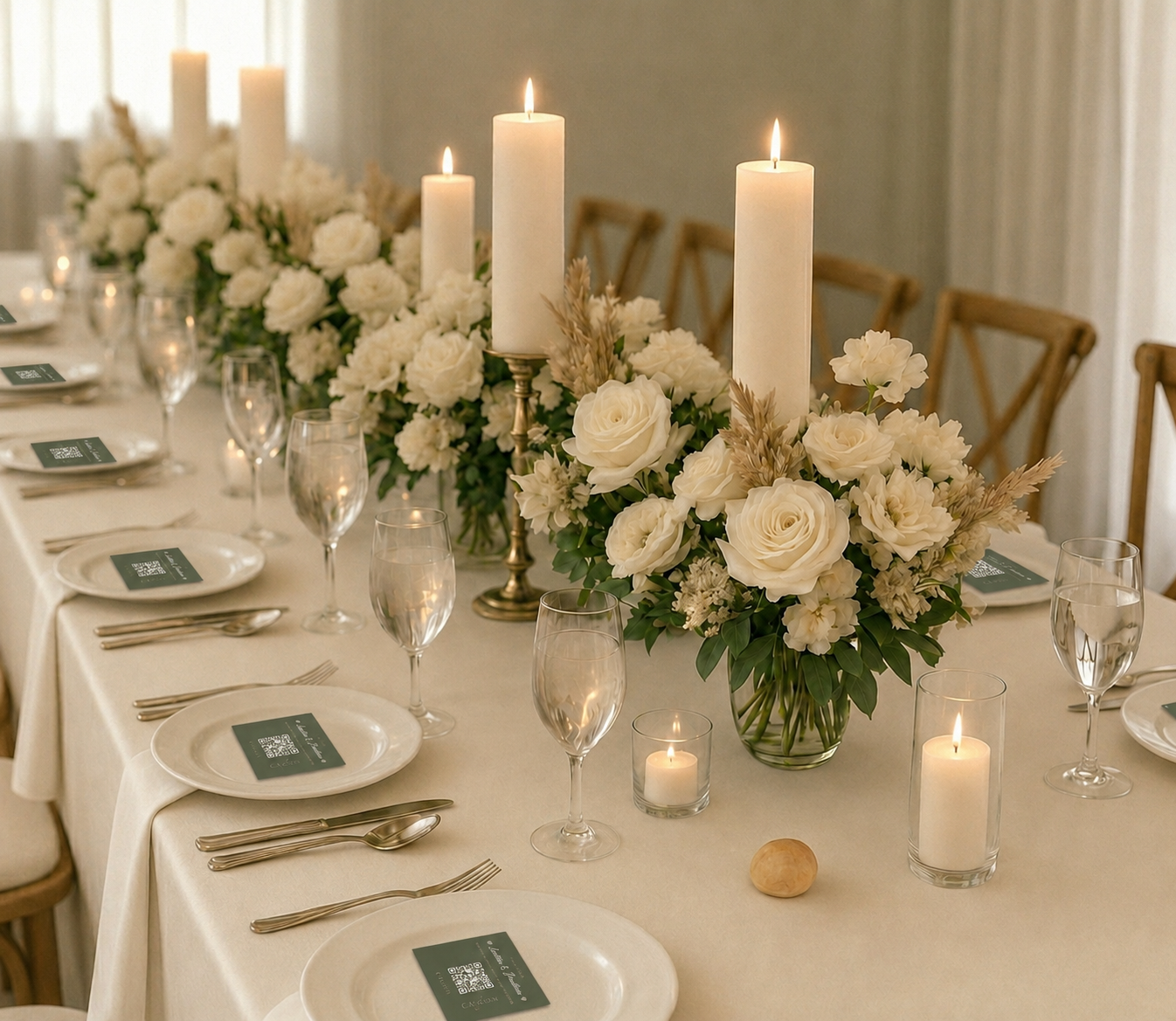Table mariage avec carte QR code Camoria Memories - collecter photos vidéos messages vocaux audio écrits invités sans application ni inscription